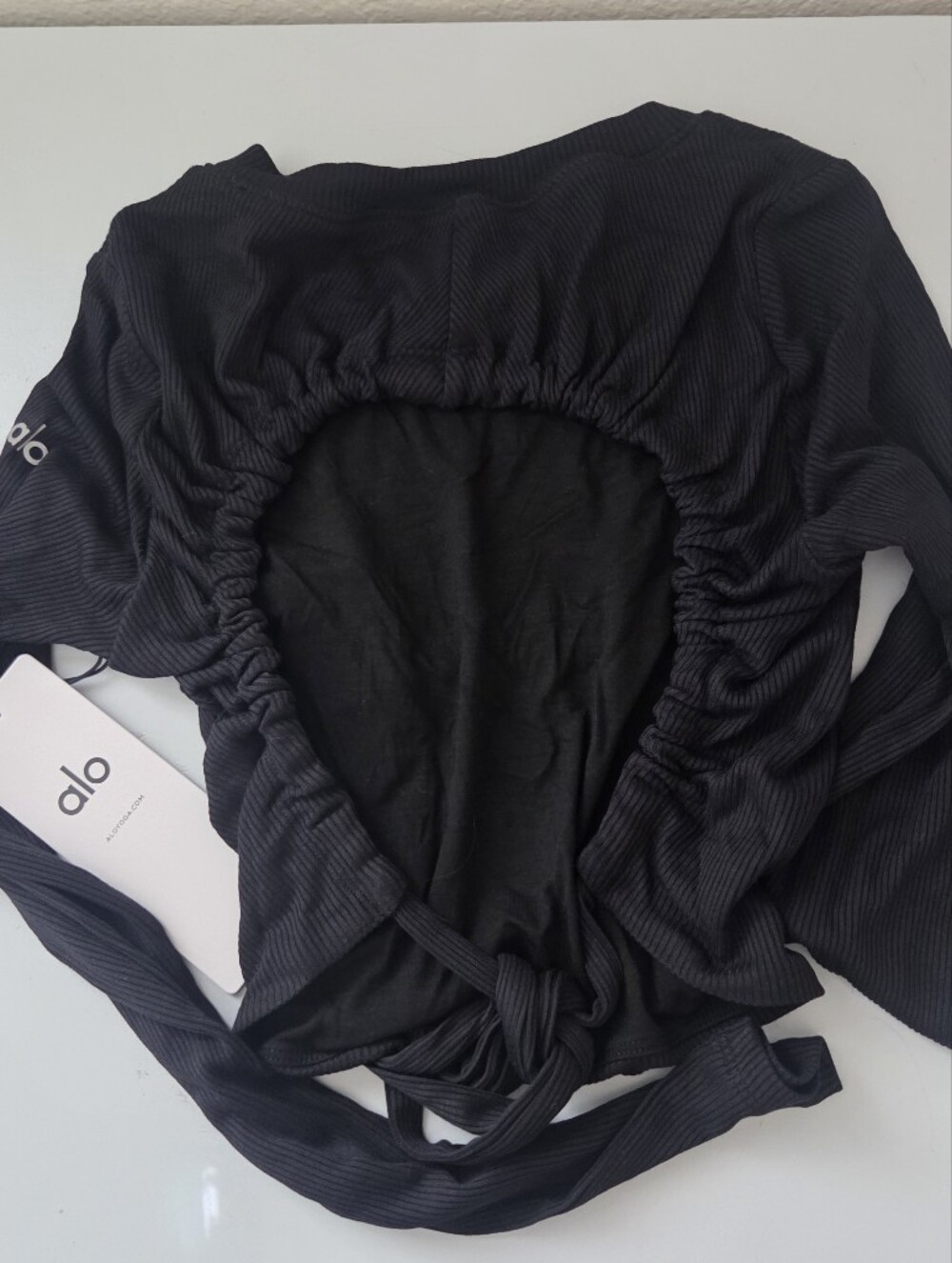 ALO Yoga Black Ribbed Long-Sleeve Wrap Crop Top - Picture 5 of 5